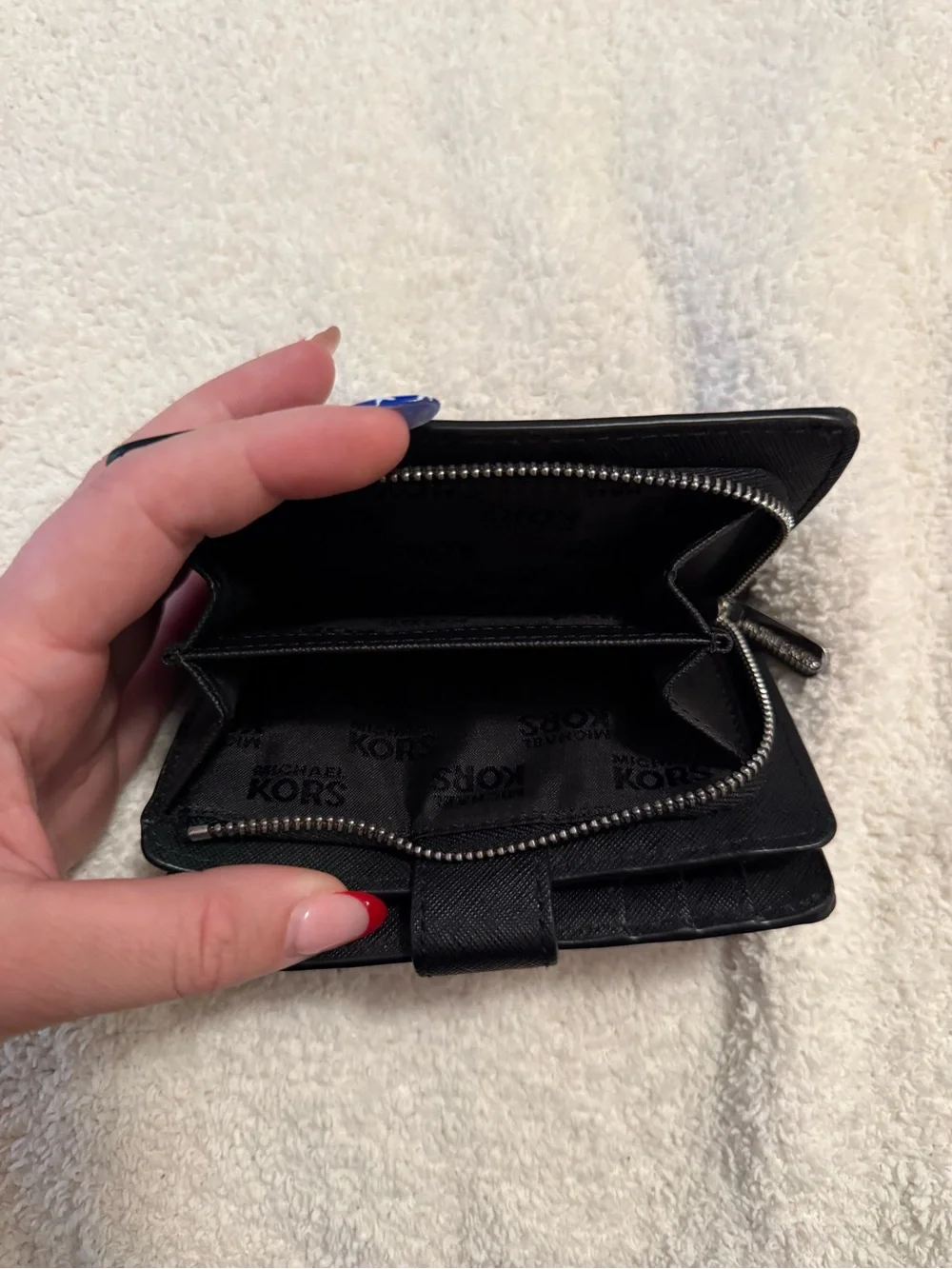 Michael Kors Black Saffiano Leather Card Wallet with Gold Logo